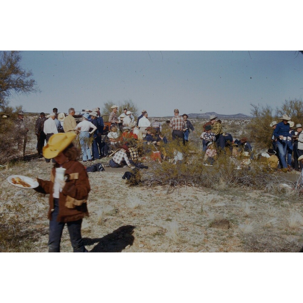 Kodak Slide 1950s Red Border Kodachrome Chow Time On The Trail, NM